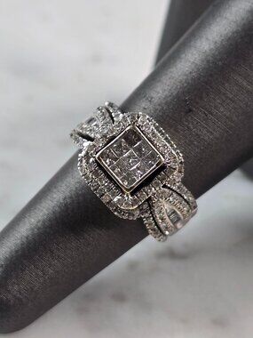 Womens Vintage Estate 10K White Gold Diamond Ring 7.1g, E6726